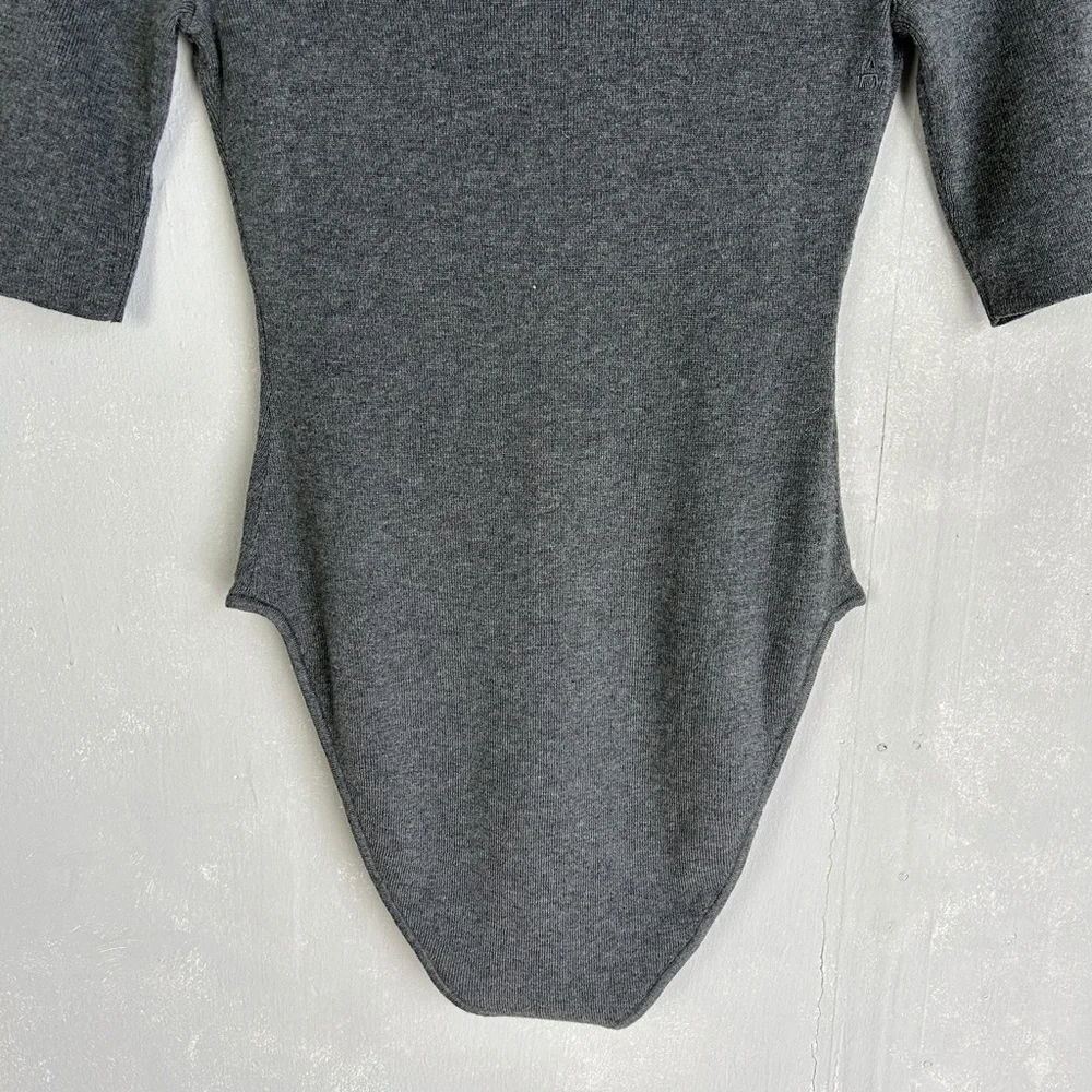 ADAY size M Like a Glove bodysuit high neck short sleeve gray merino wool blend - Picture 9 of 11